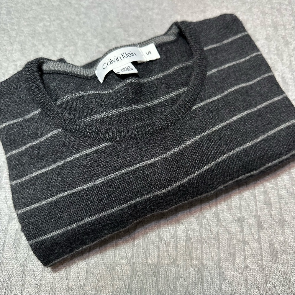 Calvin Klein Dark Gray Striped Crewneck Sweater